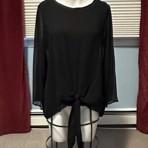 Zara Elegant Black Blouse with Tie Detail